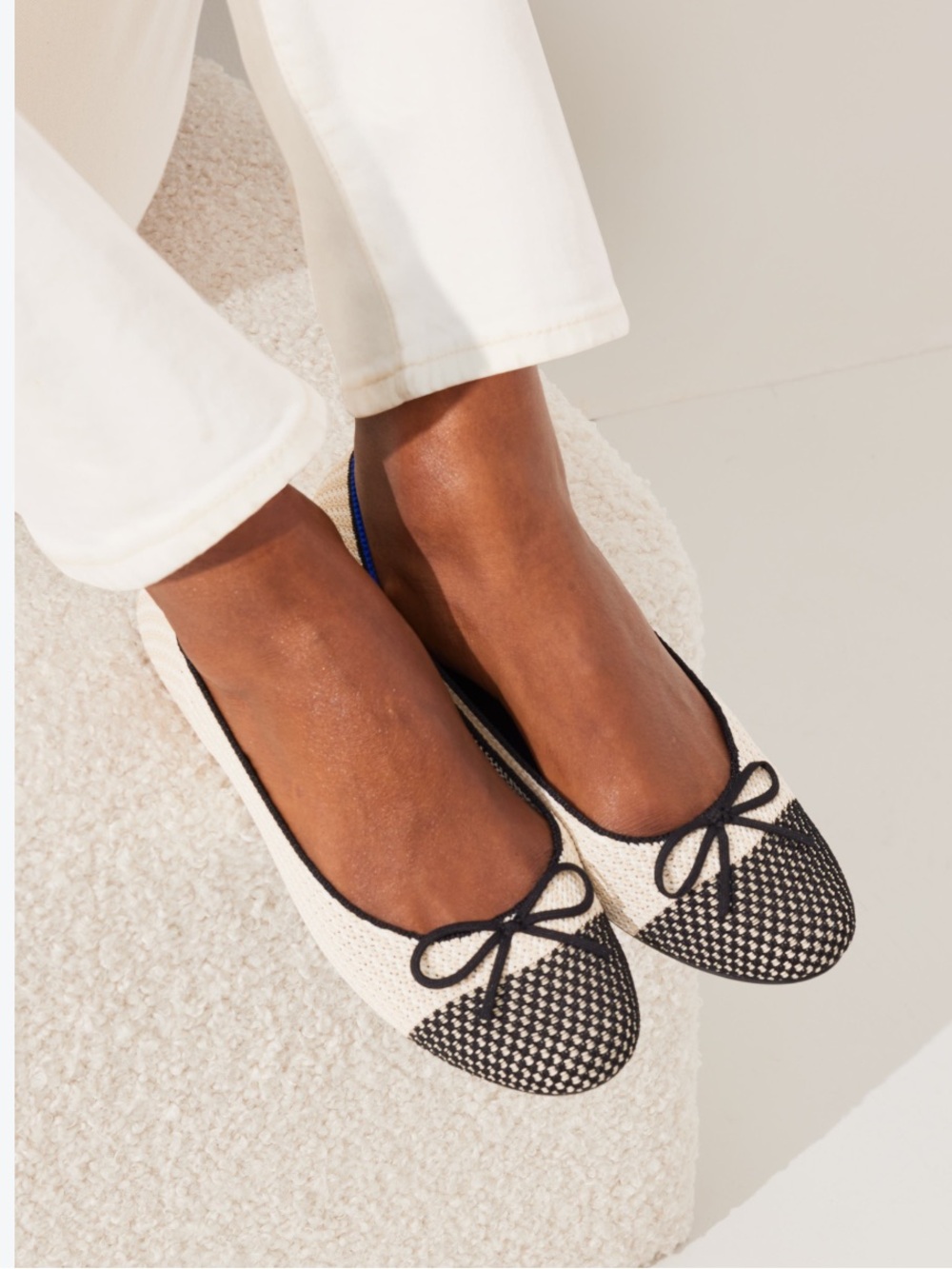 Rothy's The Ballet Flat Beige & Black Captoe like new